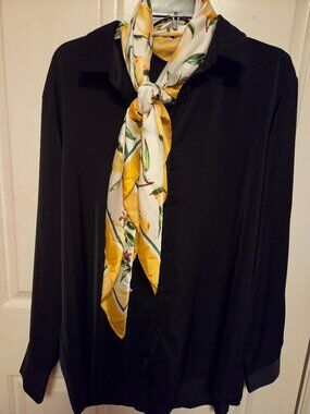 2XL Black long Sleeve Blouse with Scarf.
